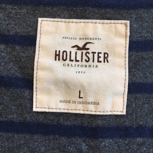 Hollister Knit Top Women Large 3/4 Sleeve Blue & Gray Stripe Cotton - Picture 7 of 8